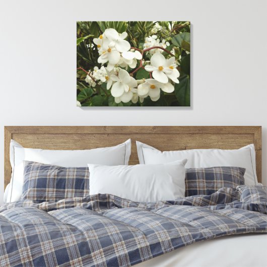 Tropical White Begonia Floral Canvas Afdruk (Insitu (Slaapkamer))
