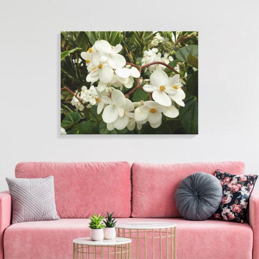 Tropical White Begonia Floral Canvas Afdruk (Insitu (Woonkamer))