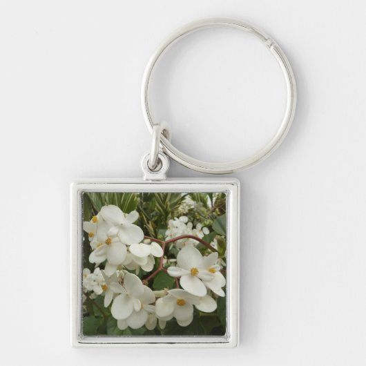 Tropical White Begonia Floral Sleutelhanger (Voorkant)