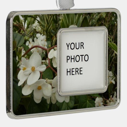 Tropical White Begonia Floral Verzilverd Omlijst Ornament (Rechts)