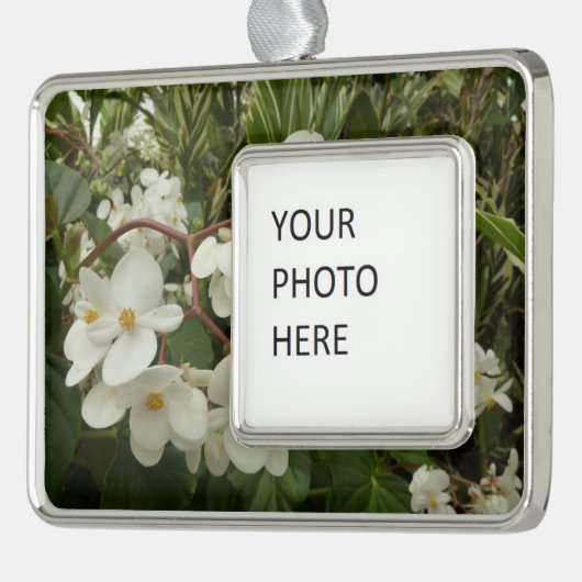 Tropical White Begonia Floral Verzilverd Omlijst Ornament (Links)