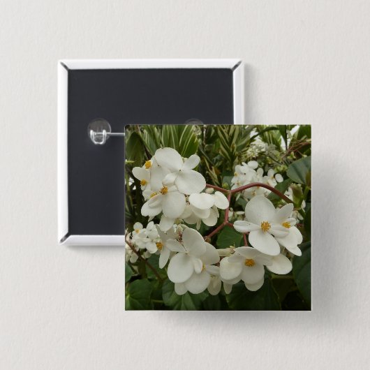 Tropical White Begonia Floral Vierkante Button 5,1 Cm (Voorkant /achterkant)