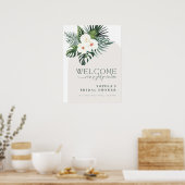 Tropical White Floral Arch Bridal Shower Welcome Poster (Keuken)
