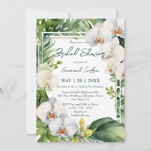 Tropical White Orchids Greenery Bridal Shower Kaart (Voorkant)
