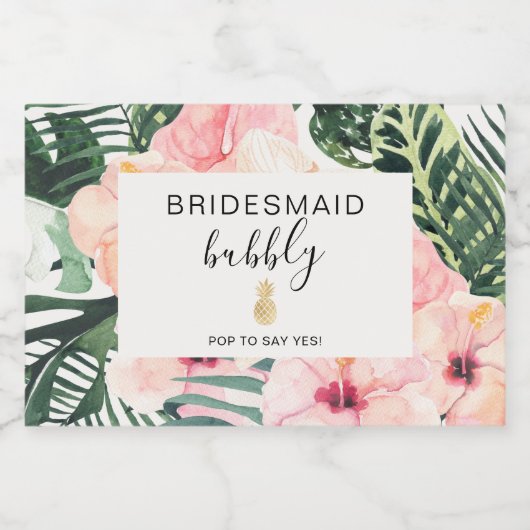 Tropical Wil je mijn bruidsmeisje offerkaart zijn? Sparkling Wijnetiket (Enkel label)