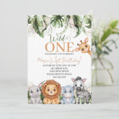 Tropical Wild One Oerwoud Animals Boy 1st Birthday Kaart (Staand voorkant)