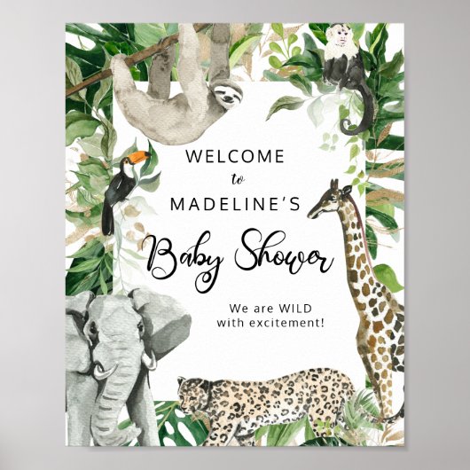Tropical Wild Safari Animal Baby shower Welkom Poster (Voorkant)