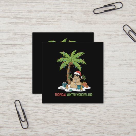 Tropical Winter Wonderland | Funny Christmas  Vierkante Visitekaartje (Voorkant / Achterkant in situ)