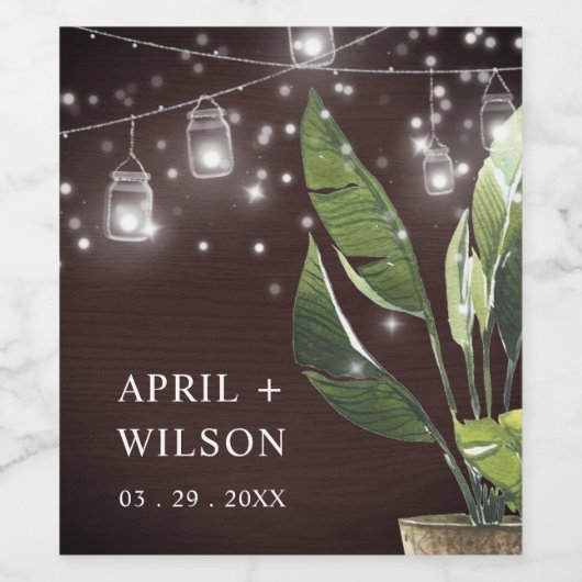 TROPICAL WOOD PALM STERRENNACHT MASON JAR WEDING WIJN ETIKET (Enkel label)
