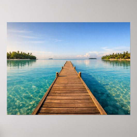 Tropical Wooden Pier Poster - Clear Turquoise (Voorkant)