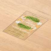 Tropical Wreath Sandy Beach Wedding Acryl Uitnodigingen (Laagn)