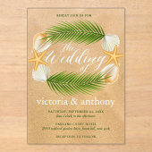 Tropical Wreath Sandy Beach Wedding Acryl Uitnodigingen (Voorkant)