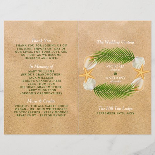 Tropical Wreath Sandy Beach Wedding Programme (Voorkant)