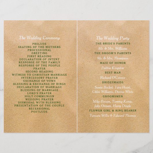 Tropical Wreath Sandy Beach Wedding Programme (Achterkant)