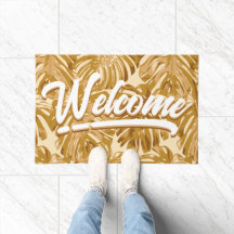 Tropical Yellow Leaves Boho Script Welkom