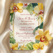 Tropical Yellow Orchid and Greenery Gold Wedding Kaart