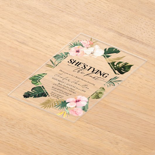 Tropical Ze bindt het knoop Vrijgezellenfeest Acryl Uitnodigingen (Laagn)