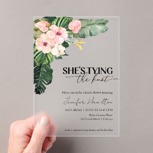 Tropical Ze bindt het knoop Vrijgezellenfeest Acryl Uitnodigingen (Insitu (Draagbaar))