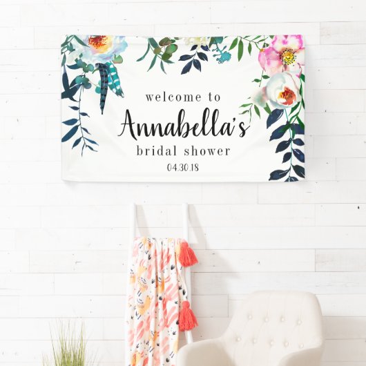 TropicalBridal Shower Floral Wreatwelkomstbanner Spandoek (Insitu)