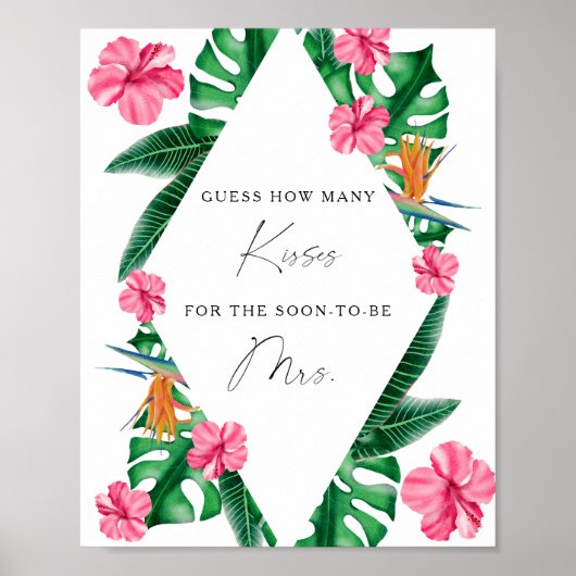 Tropicals - Hoeveel kusjes bruidsbadfeest spel Poster (Voorkant)