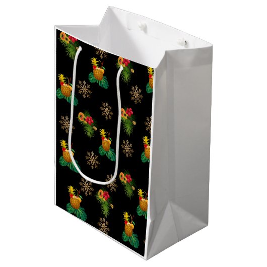 Tropicas - Cadeauzak Ananas Elegant Zwart Medium Cadeauzakje (Voorkant Gekanteld)