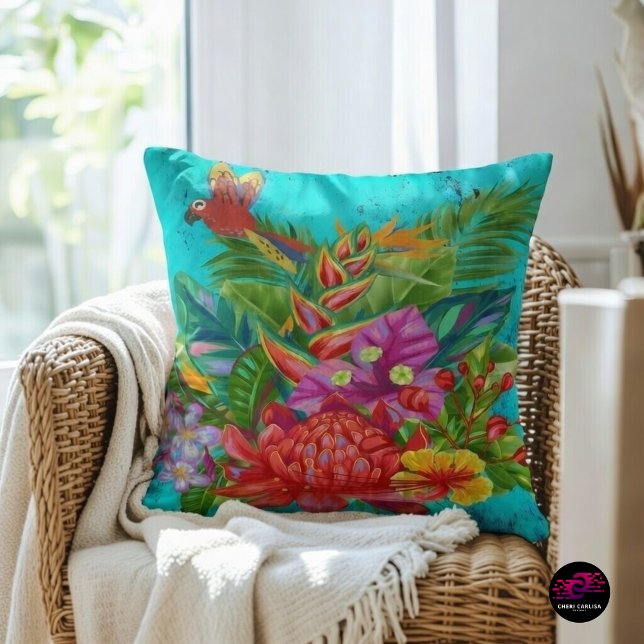 TropiColor Fusion Ara & Bloemenserade Kunst Kussen (An accent piece that instantly changes the room)