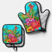 TropiColor Fusion Macaw & Bloemen Serenade Ovenwant & Pannenlap Set (Voorkant / Achterkant)