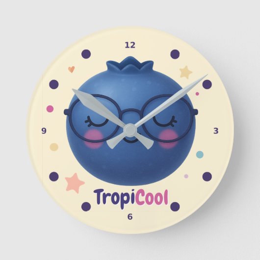 TropiCool Blueberry – Schattigee Kawaii fruitwandk Ronde Klok (Voorkant)