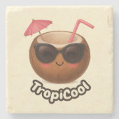TropiCool Kokosnoot – Schattige Zomerstenen Onderz Stenen Onderzetter (Voorkant)