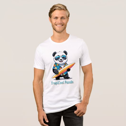 TropiCool Panda – Schattigee Cartoon Panda - Hawaï Tri-Blend Shirt (Voorkant volledig)