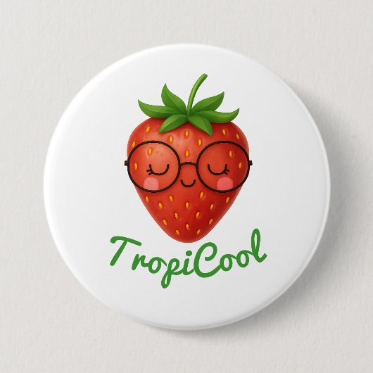 TropiCool Strawberry – Schattigee Glossy Button Pi (Voorkant)
