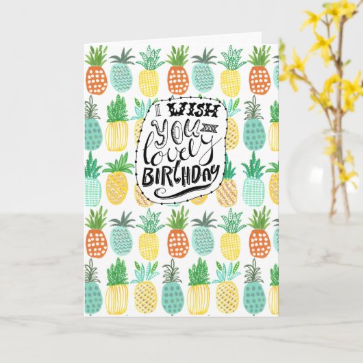Tropics Birthday Pineapple Pattern | WENSKAART Kaart (Gele Bloem)
