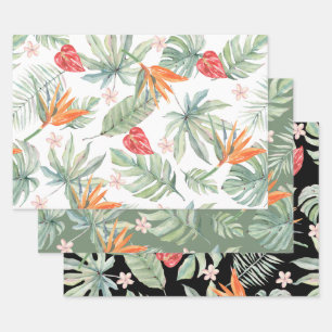 Tropics Bloemenblad Fantasie met Monogram Inpakpapier Vel