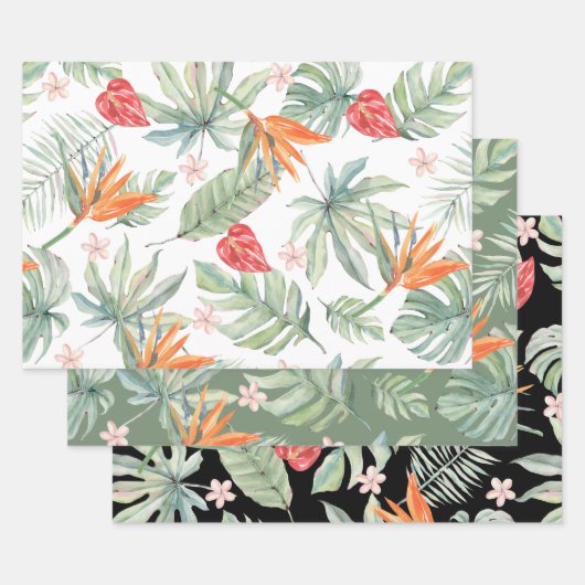 Tropics Bloemenblad Fantasie met Monogram Inpakpapier Vel (Set)