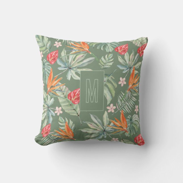 Tropics Bloemenblad Fantasie met Monogram Kussen (Voorkant)