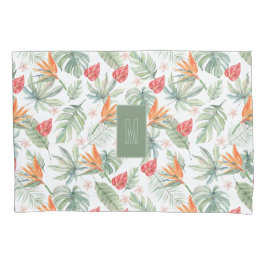 Tropics Bloemenblad Fantasie met Monogram Kussensloop