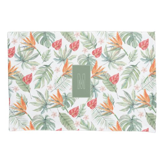 Tropics Bloemenblad Fantasie met Monogram Kussensloop (Voorkant)