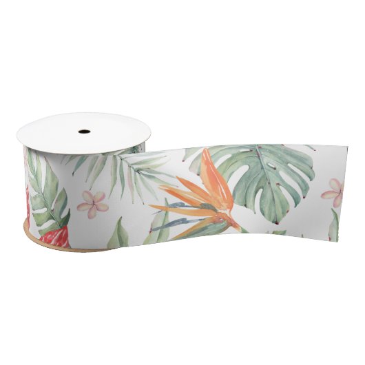 Tropics Bloemenblad Fantasie met Monogram Satijnen Lint (Spoel)
