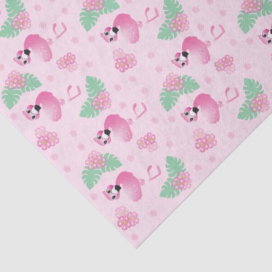 Tropics Flamingo Vogel Bloem Patroon Lichtroze Tissuepapier (Detail)