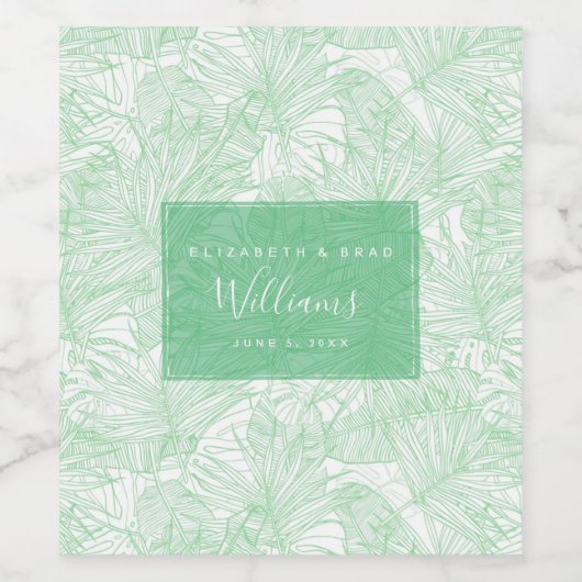 Tropics Green Palm Tree Wedding Wijn Etiket (Enkel label)