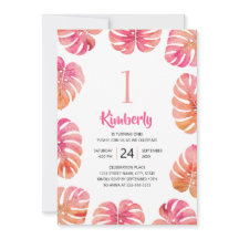 Tropisch 1e verjaardagsfeest roze zomerstrand