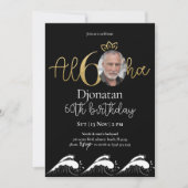 Tropisch 60th Black Gold Birthday Invitation Foto Kaart (Voorkant)