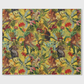 Tropisch aap Oerwoud - geel patroon Cadeaupapier (Vlak)