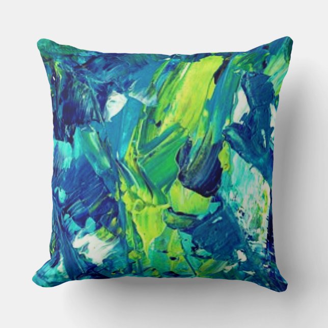 Tropisch Abstract Blauw Groen Sierkussen (Voorkant)