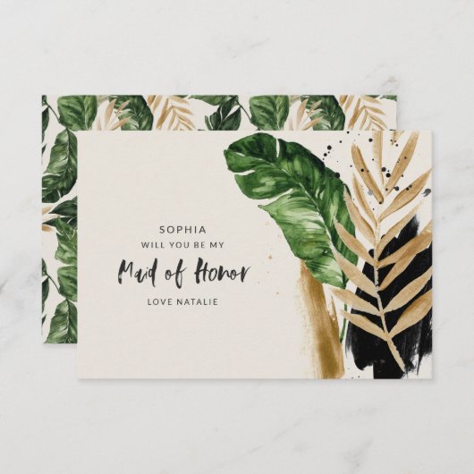 Tropisch abstract geschilderd bruidsmeisje RSVP kaartje (Voorkant / Achterkant)