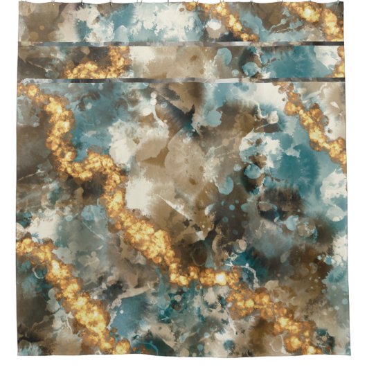 Tropisch Abstract marmer Gold Glitter Douchegordijn (Voorkant)
