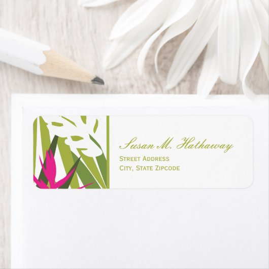 Tropisch adreslabel - groen en roze etiket (Insitu)