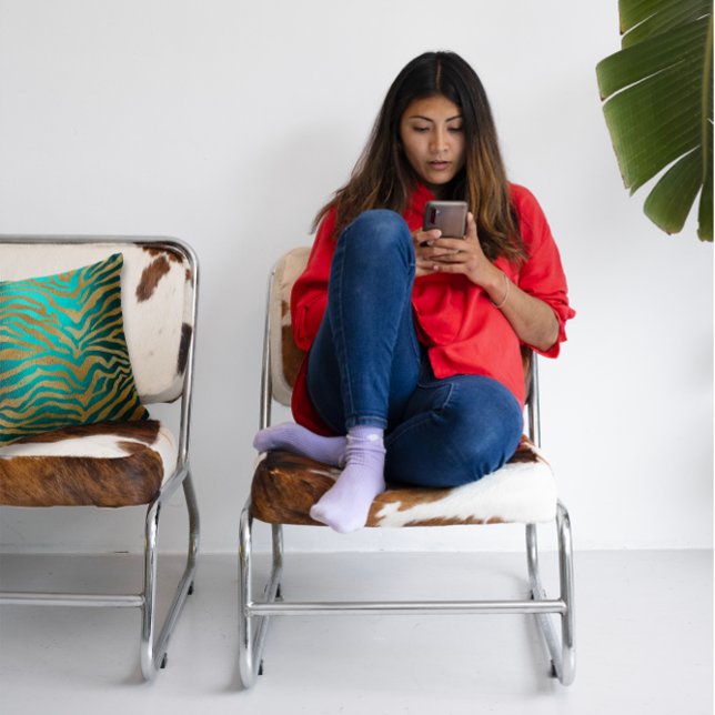 Tropisch-Afrikaanse Blauwgroen goudmakreel Zebra D Kussen (Tropical African Teal Gold Glam Zebra Animal Skin Throw Pillow)