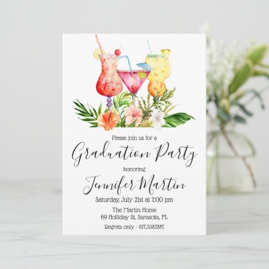 Tropisch Afstuderen Cocktail Drink Uitnodiging (Staand voorkant)