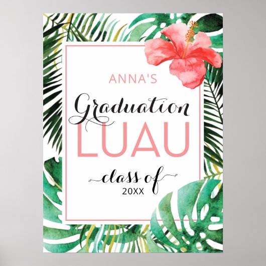 Tropisch Afstuderen Luau Party Welcome Sign Poster (Voorkant)
